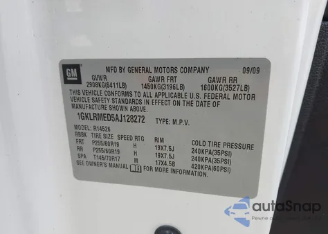 2010 GMC Acadia Slt-1 z USA, uszkodzony, nr VIN 1GKLRMED5AJ128272